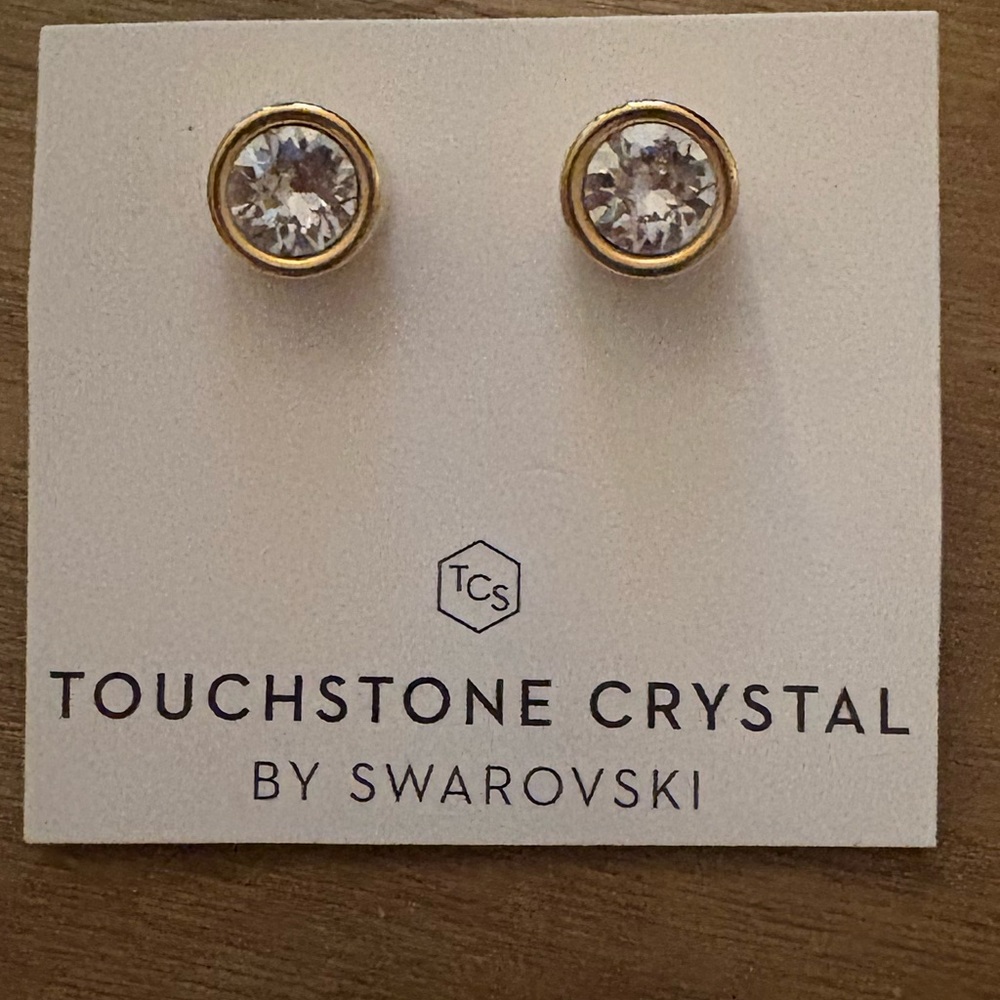 Swarovski Gold-Tone Clear Crystal Touchstone Stud Earrings